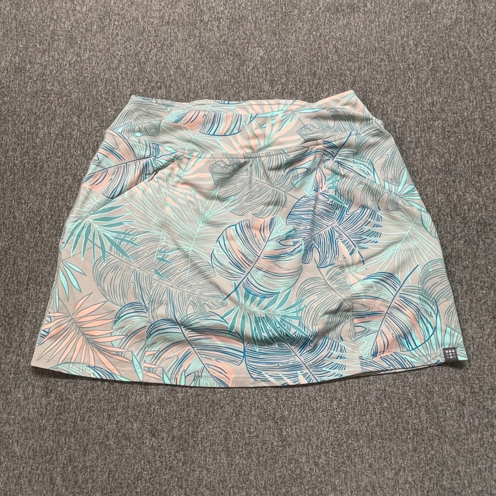 Title Nine Tropical Palm Leaf Print Athletic Skort Teal Grey Peach Small‎